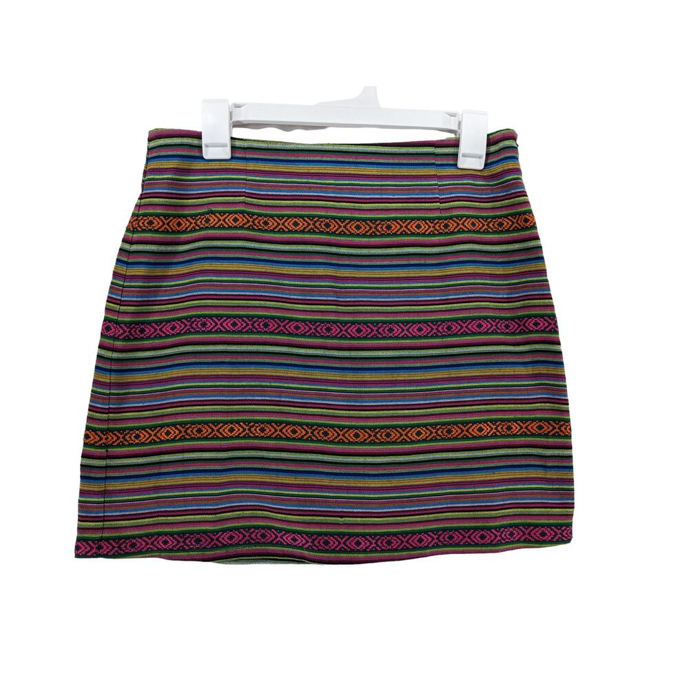 Kaisel Yo Striped Skirt L Pink Green Mini Colorful Micro Hidden Zipper Geometric
